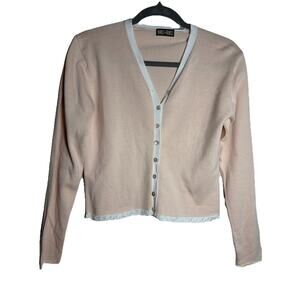 Shu Shu Blush Pink Cropped Cardigan Lace Hem Cotton Sweater M Soft Feminine